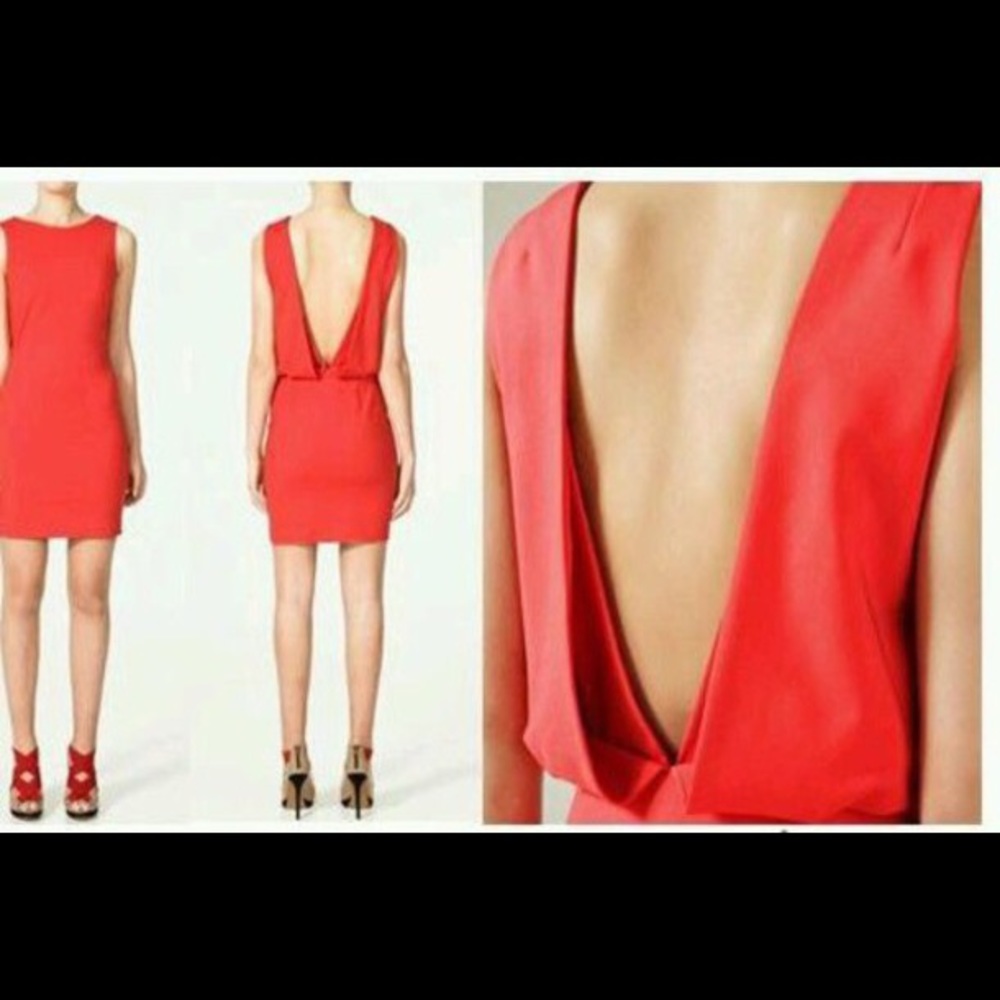 Deep V Backless Red Dress- Zara